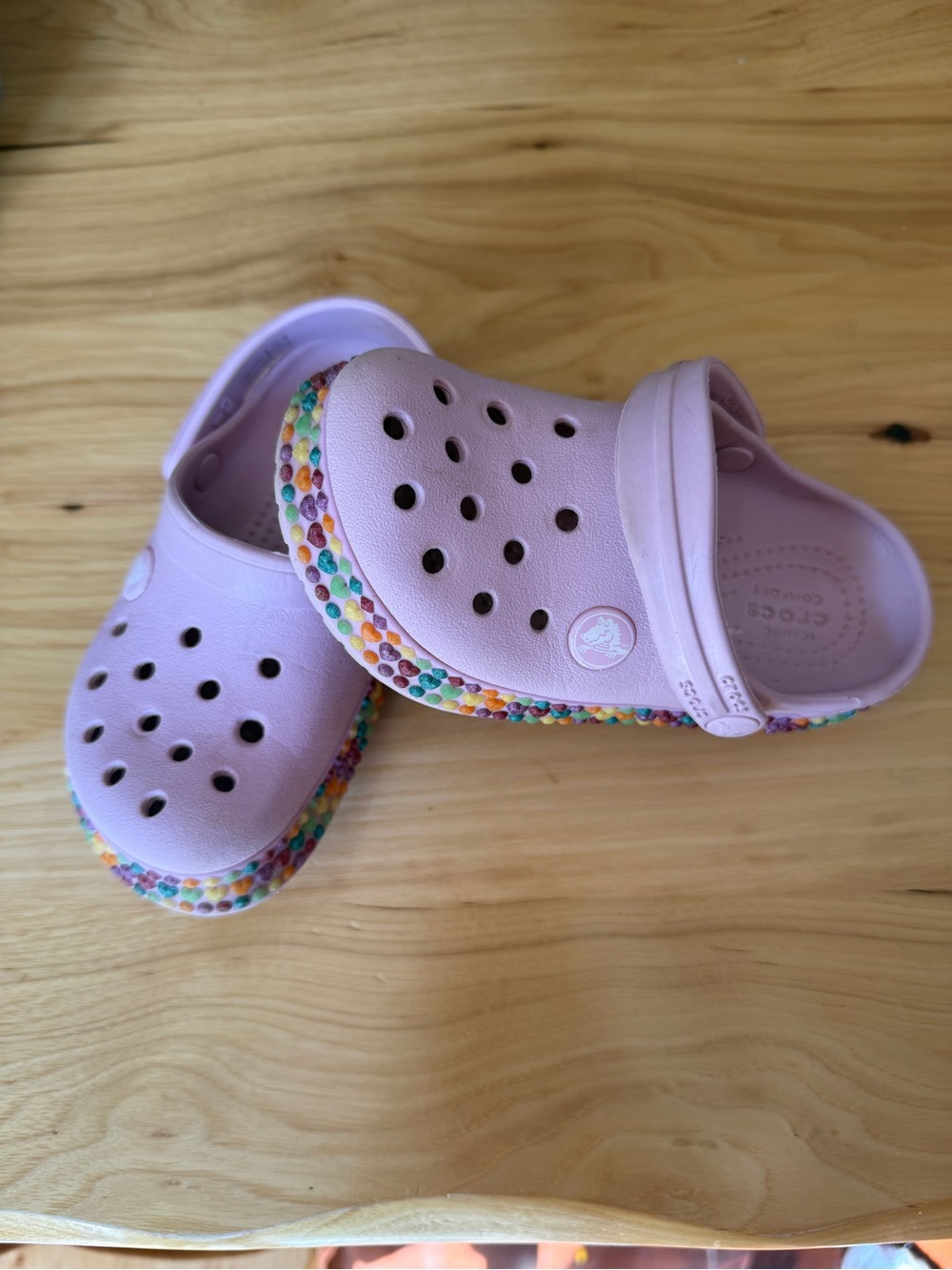 Toddler Girl Crocs with Rainbow Trim
